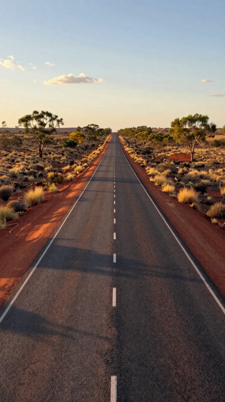 An Australian outback road stretching to the horizon