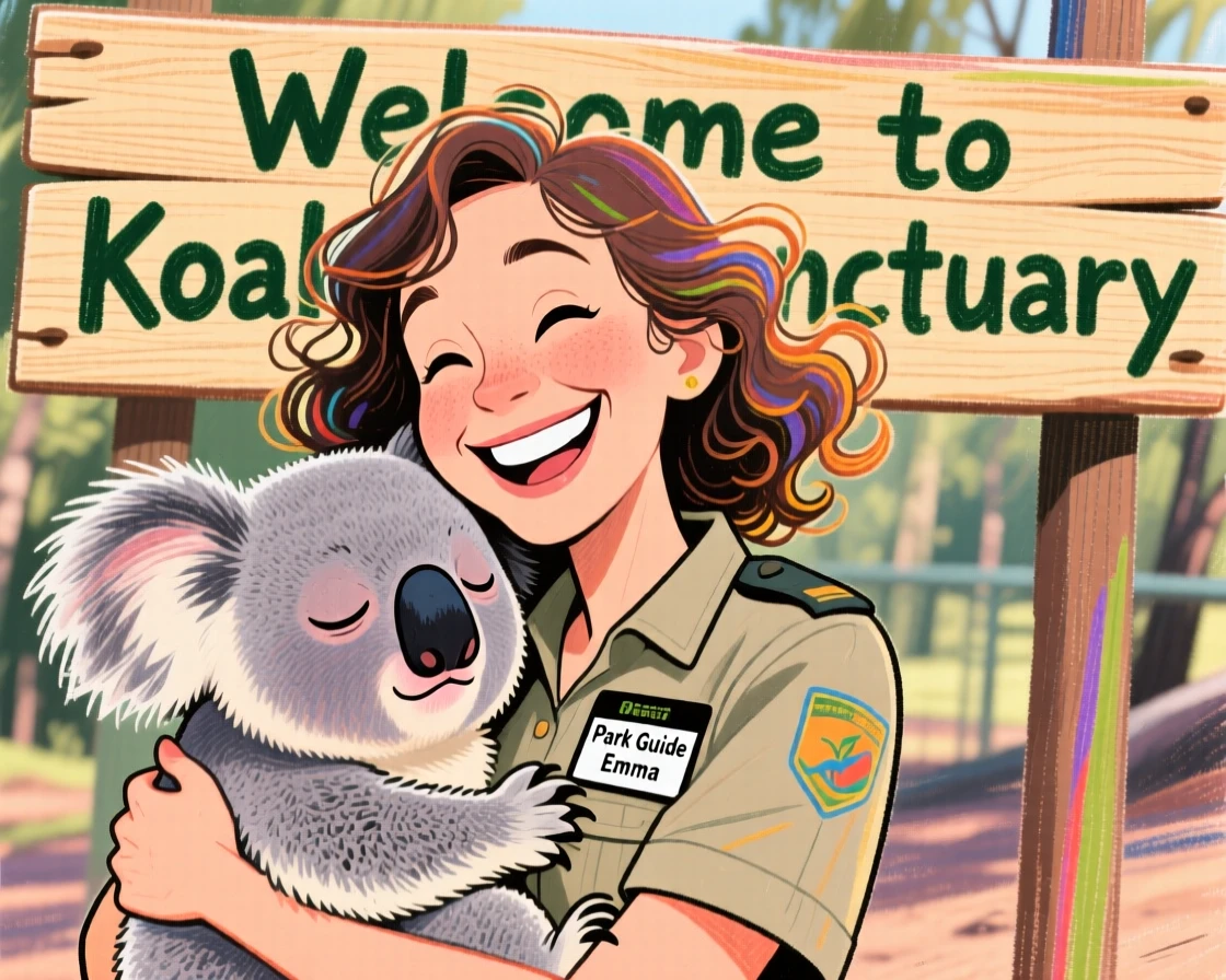 A woman cuddling a sleepy koala during a wildlife park visit.