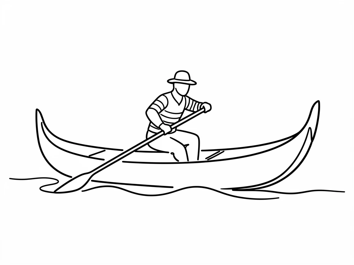 A Venetian gondolier rowing through a quiet canal in traditional attire