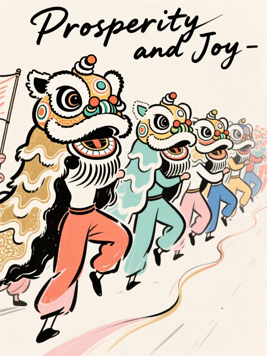 A parade of traditional lion dancers