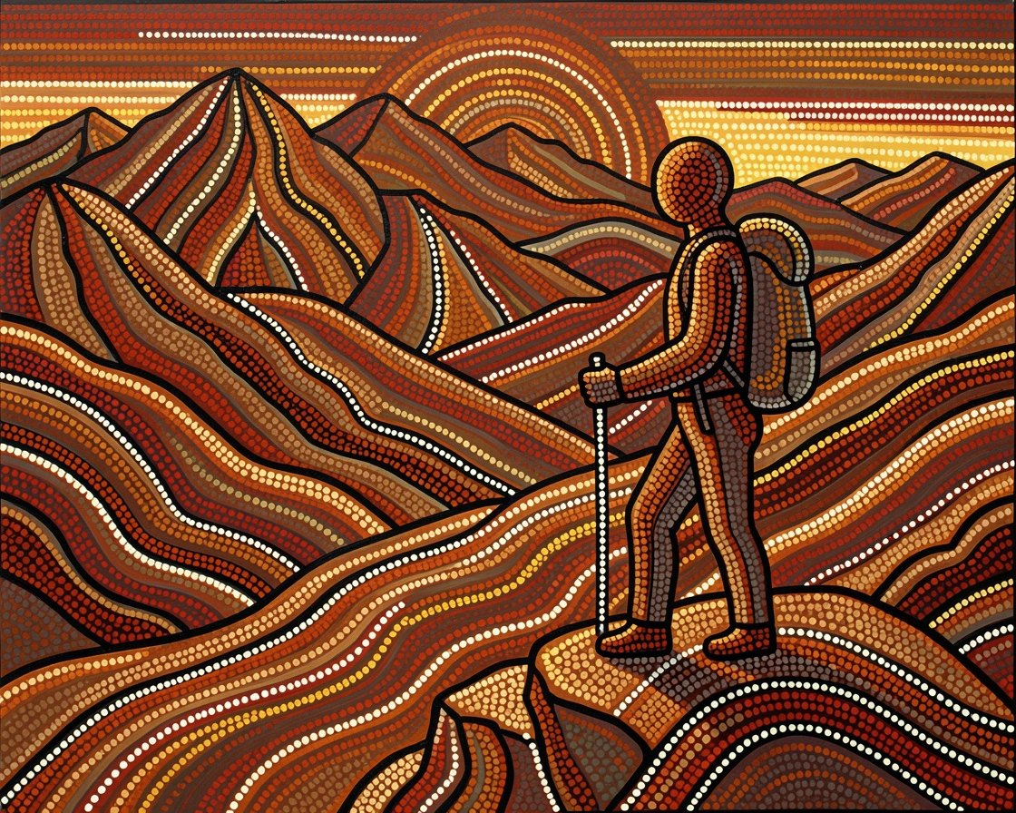 A hiker overlooking a vast mountain range