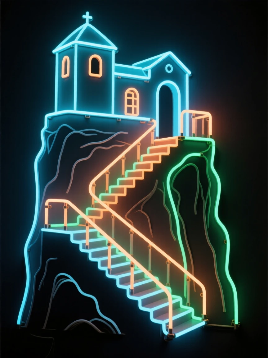 A cliffside monastery accessible only by a narrow winding staircase.