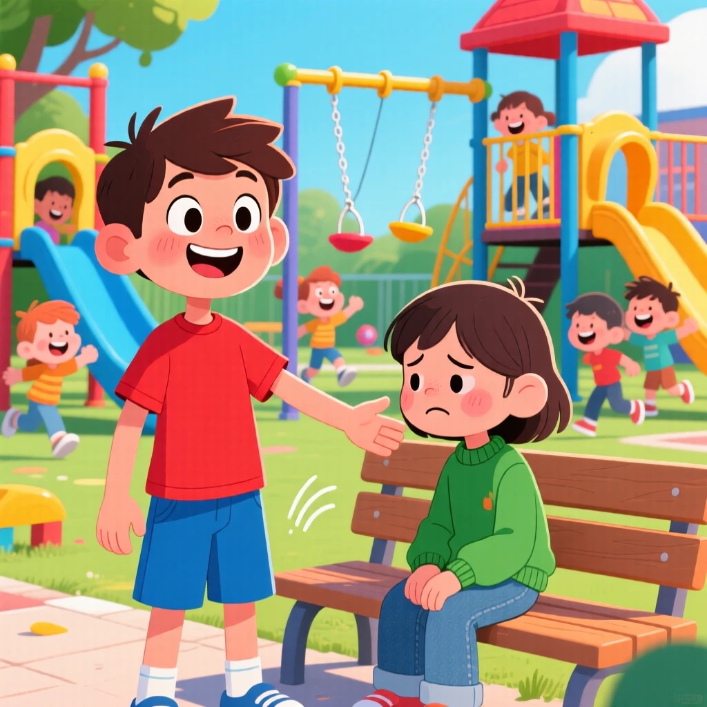 A child standing up for a classmate being left out at recess.