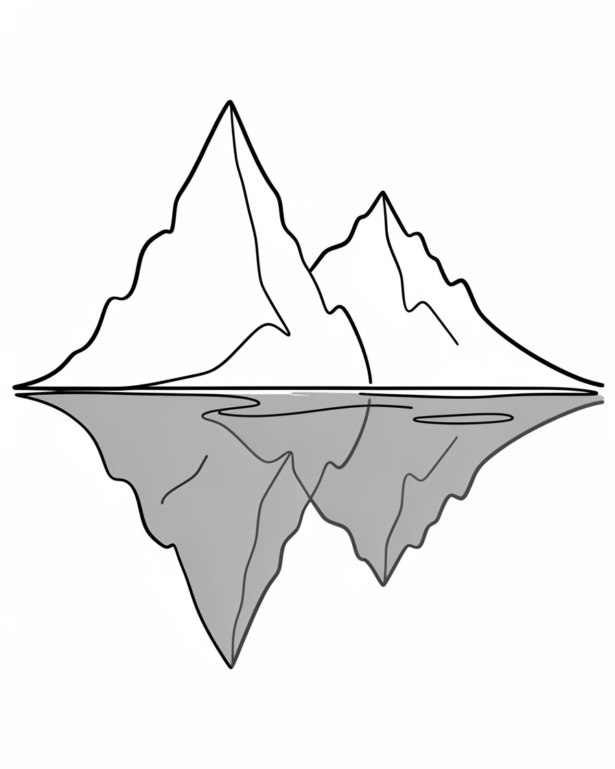 A jagged twin-peaked mountain reflected in a still turquoise lake