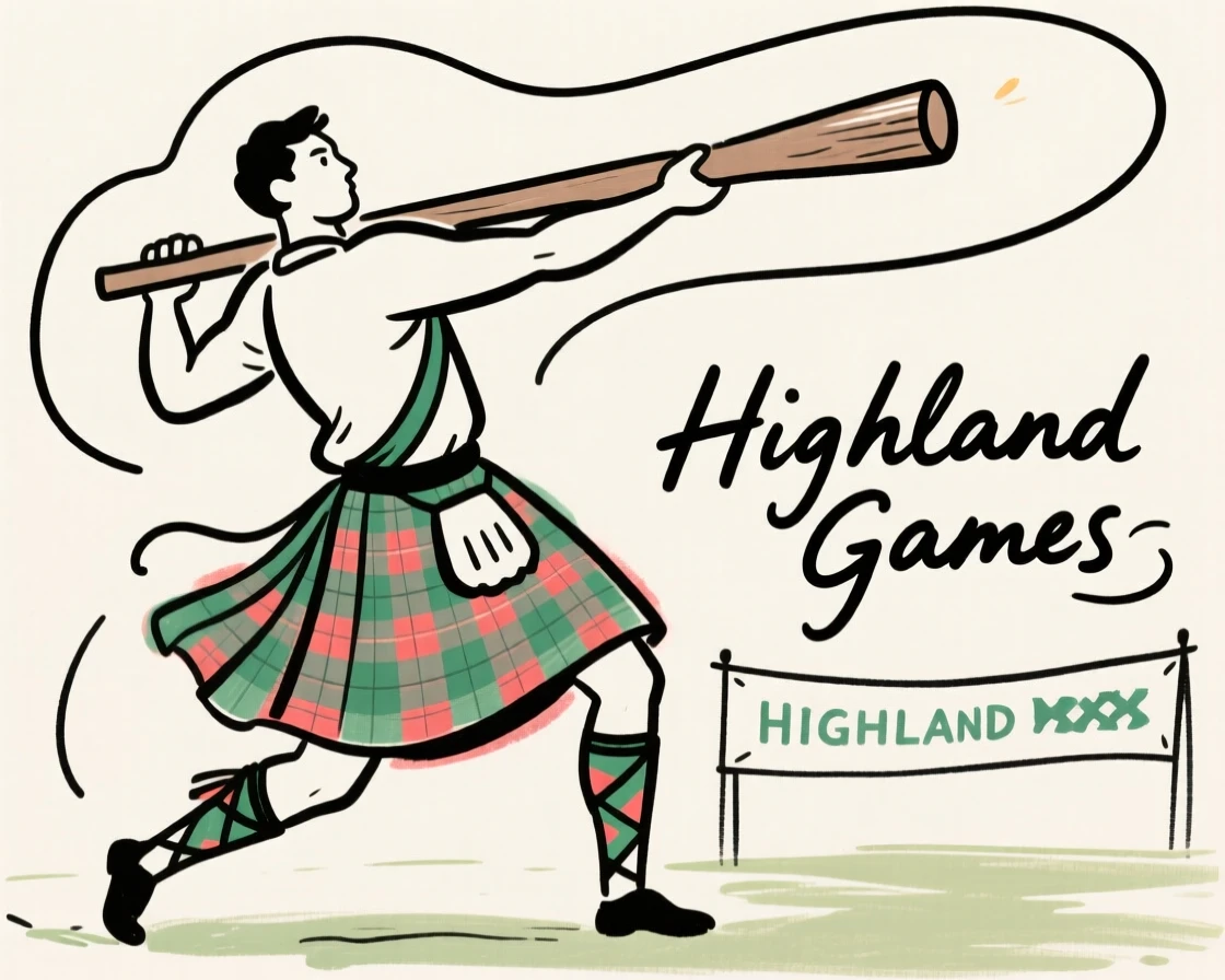 A Highland games event with kilts