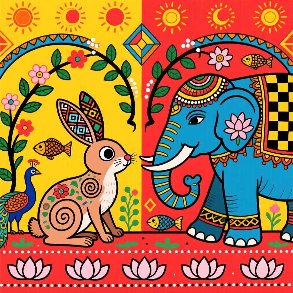 A folk tale of a clever hare outwitting a mighty elephant.