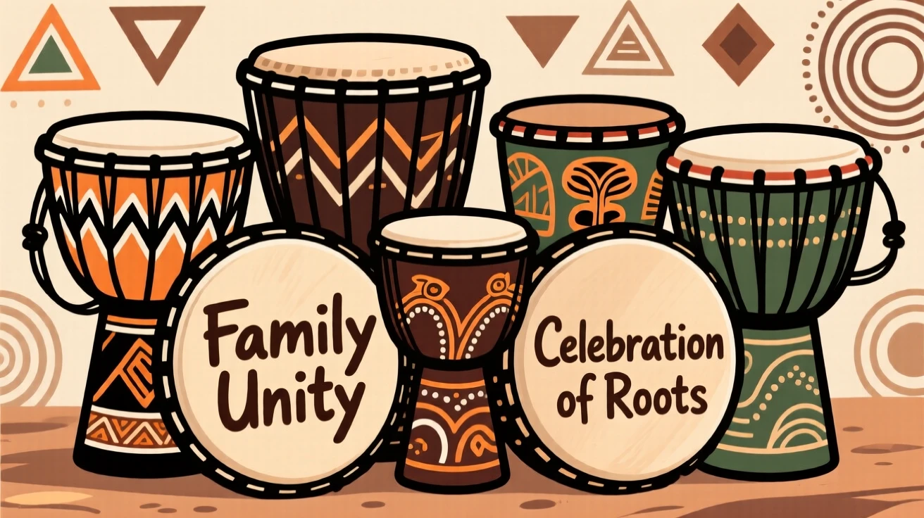 A set of ceremonial drums gathered for a family celebration.