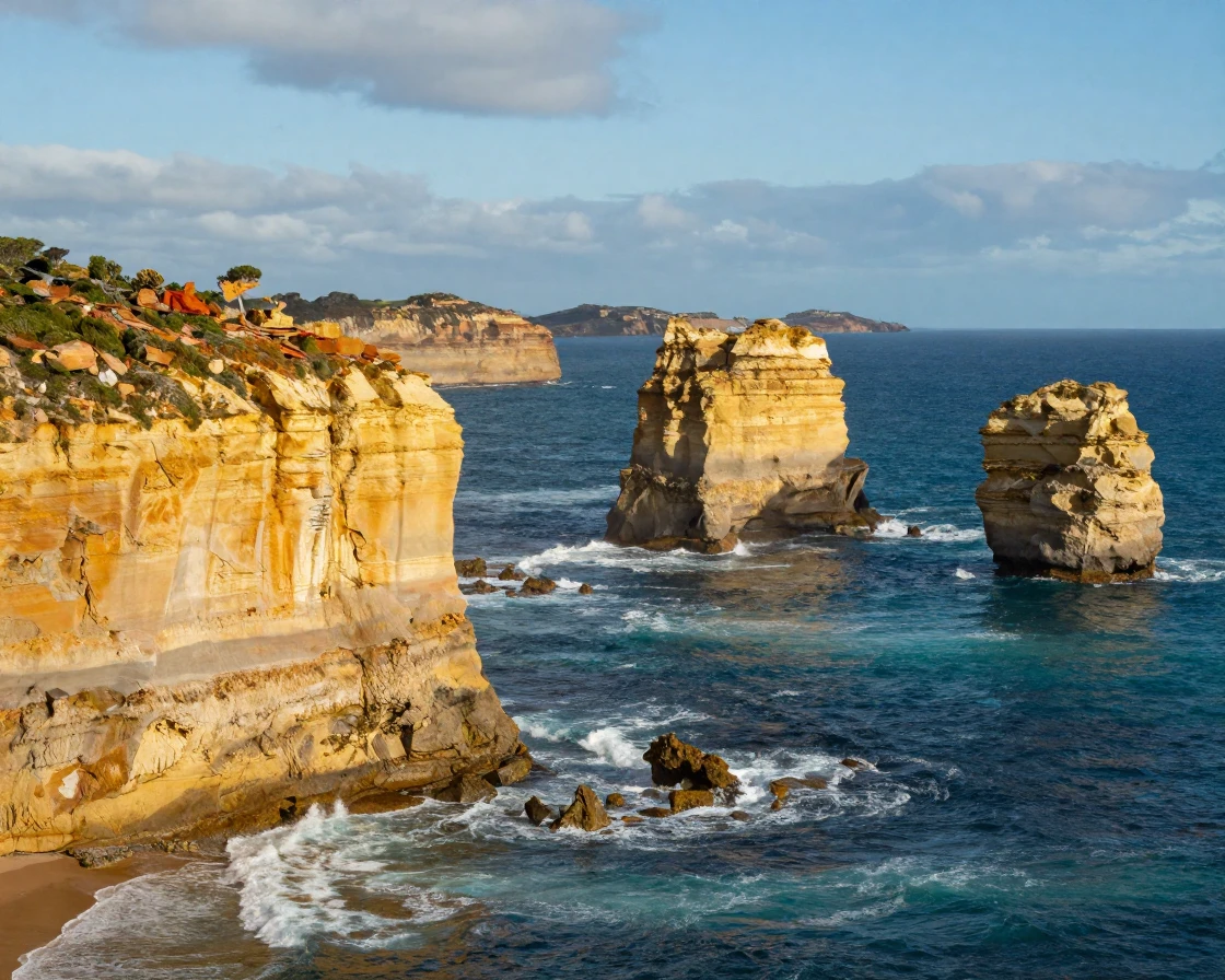 A Great Ocean Road cliff formation rising from the sea