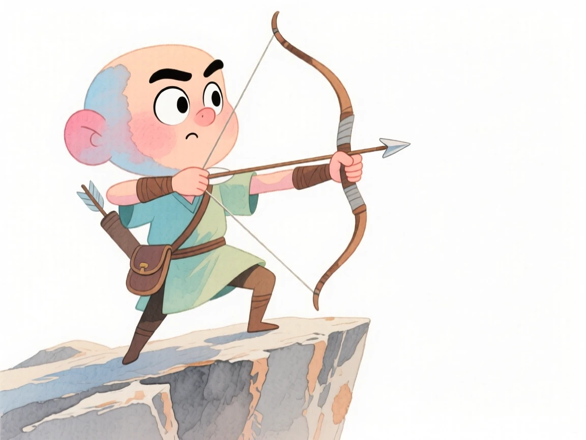 An archer framing the perfect shot on a cliffside