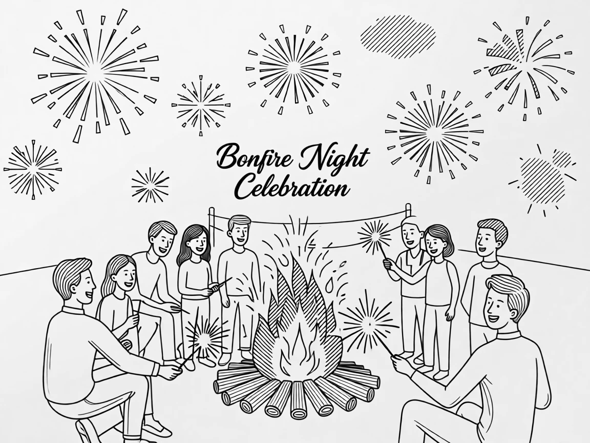 A bonfire night celebration with sparklers and fireworks