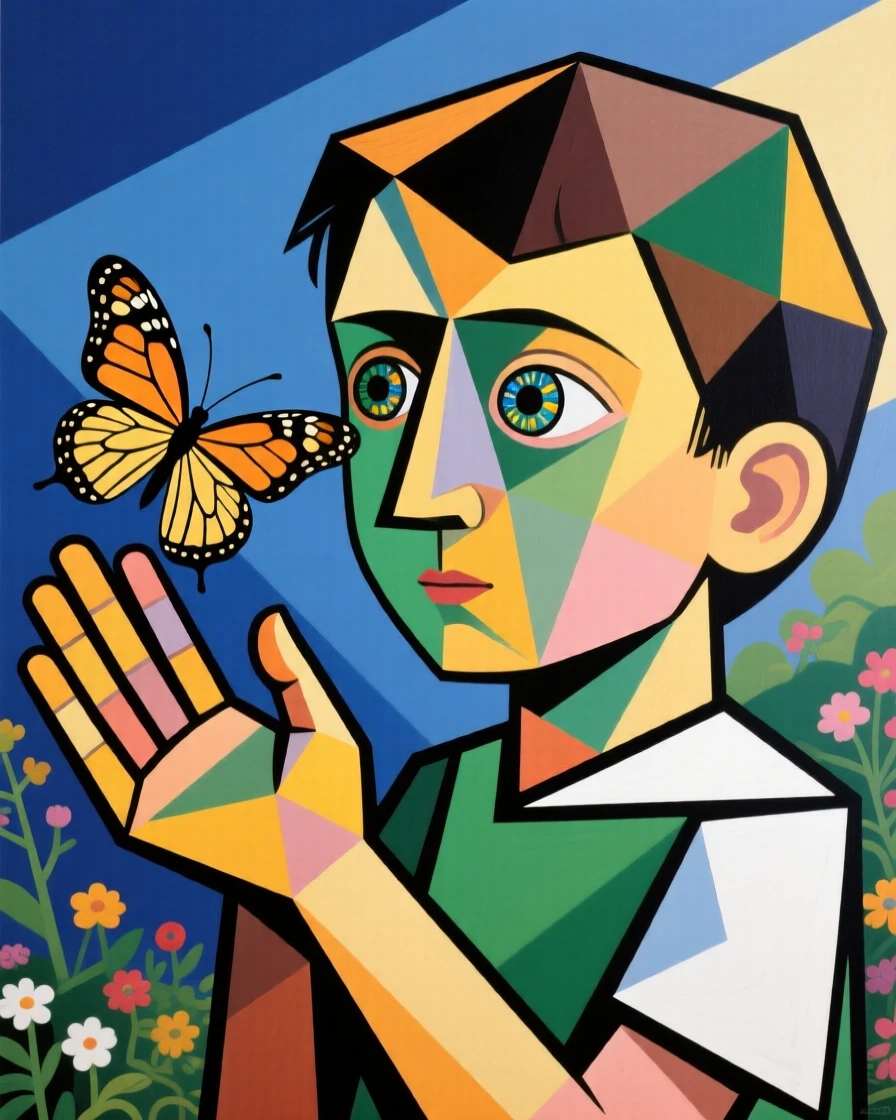 A child marveling at a butterfly resting gently on an outstretched palm.