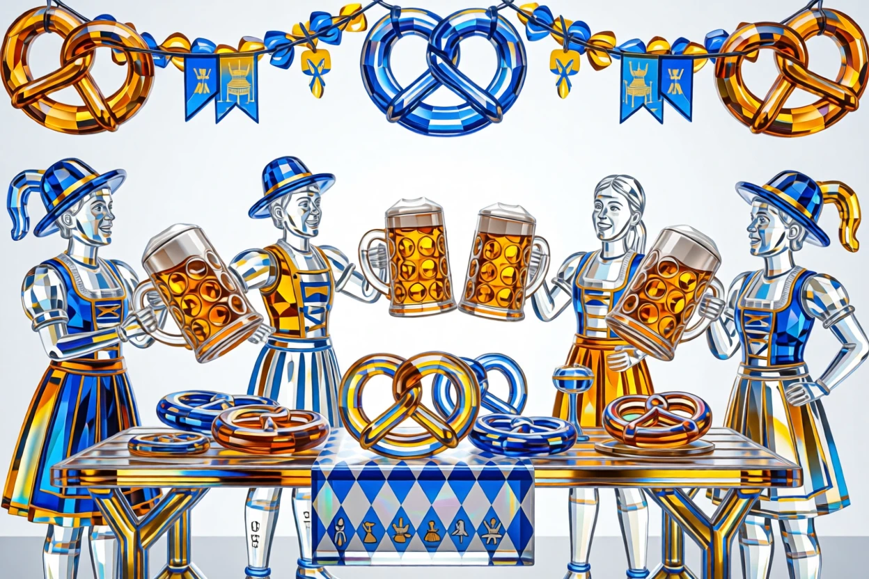 A festive Oktoberfest celebration with beer steins and traditional decor.