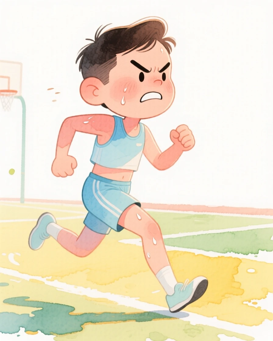 A marathon runner serving with focused intensity on a sunny court