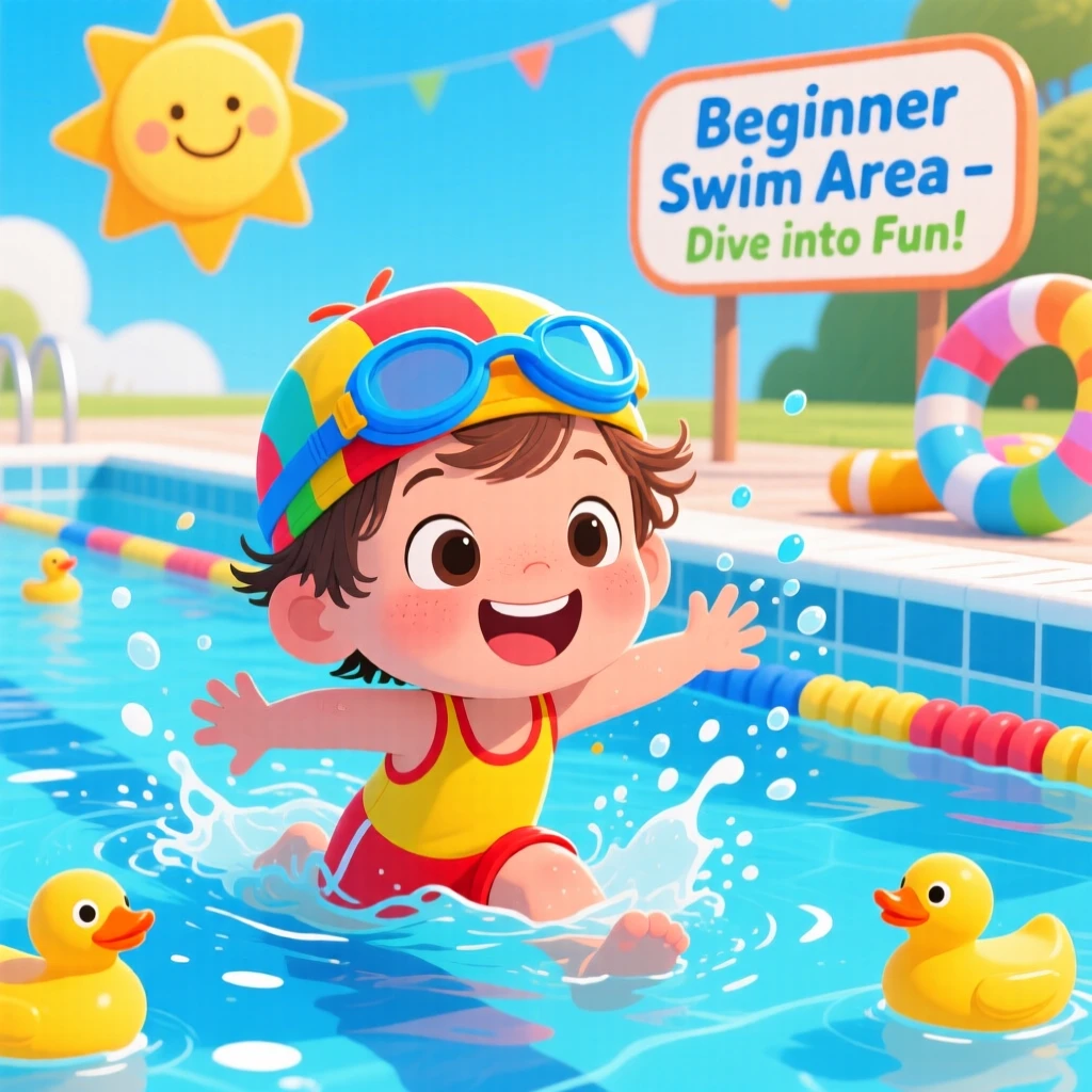 A child learning to swim, taking their first brave strokes.