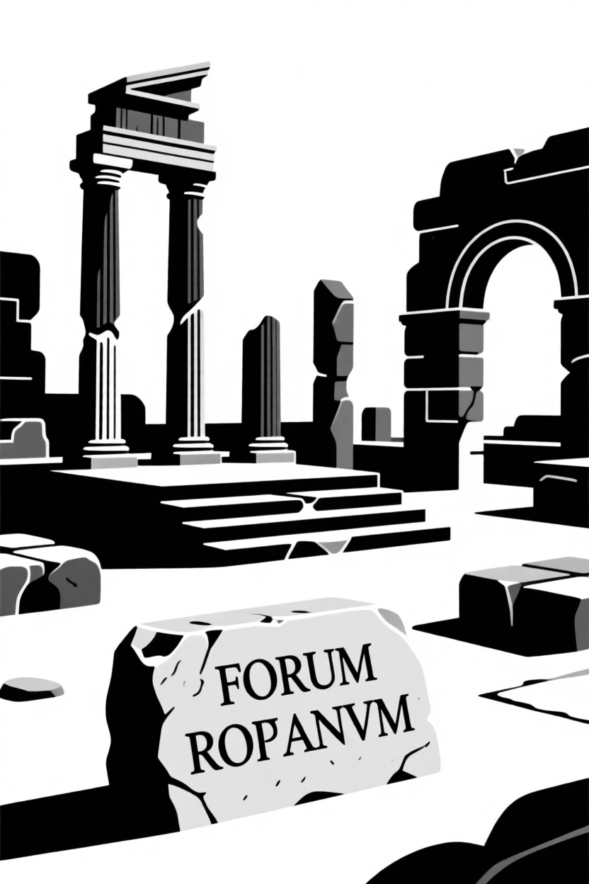 The ruins of an ancient Roman forum.