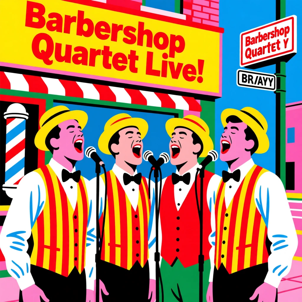 Vintage barbershop quartet singing on a street corner