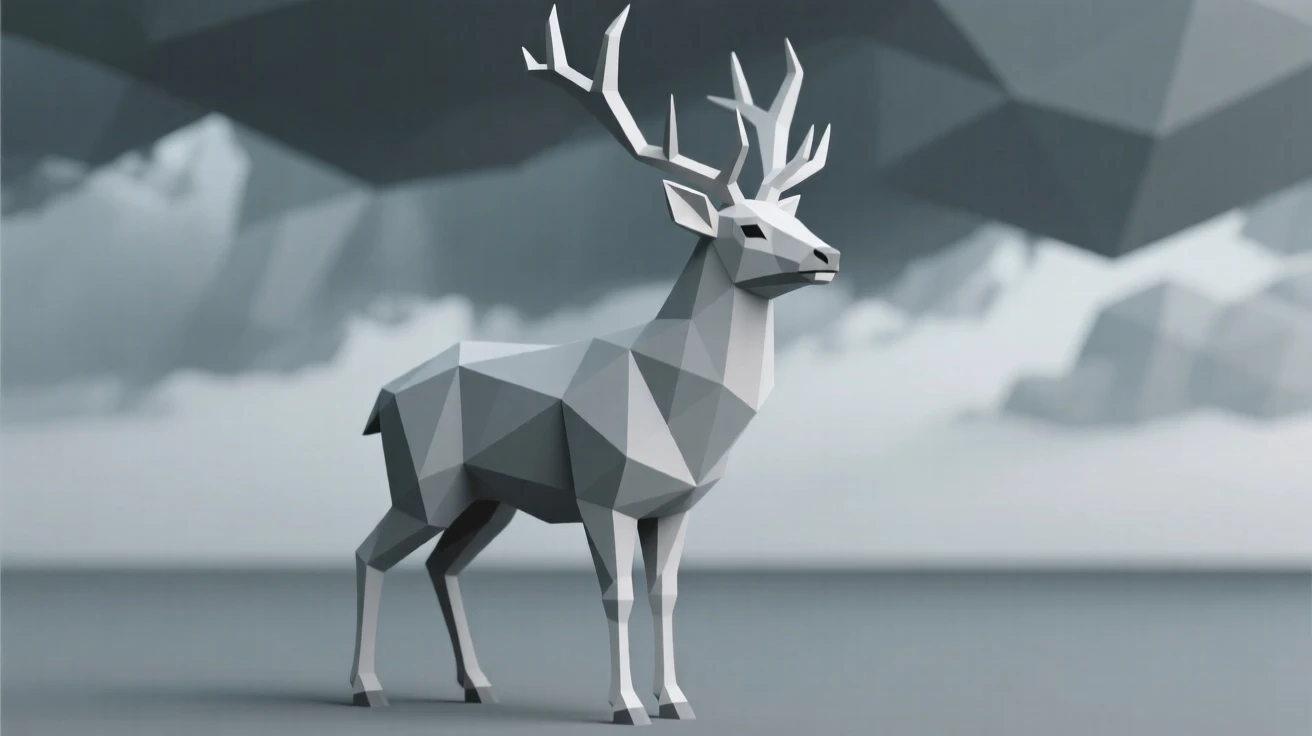 A stag with towering antlers standing alert, against a dramatic stormy sky. the background gently blurs to keep focus on the subject. The scene feels calm and majestic.
