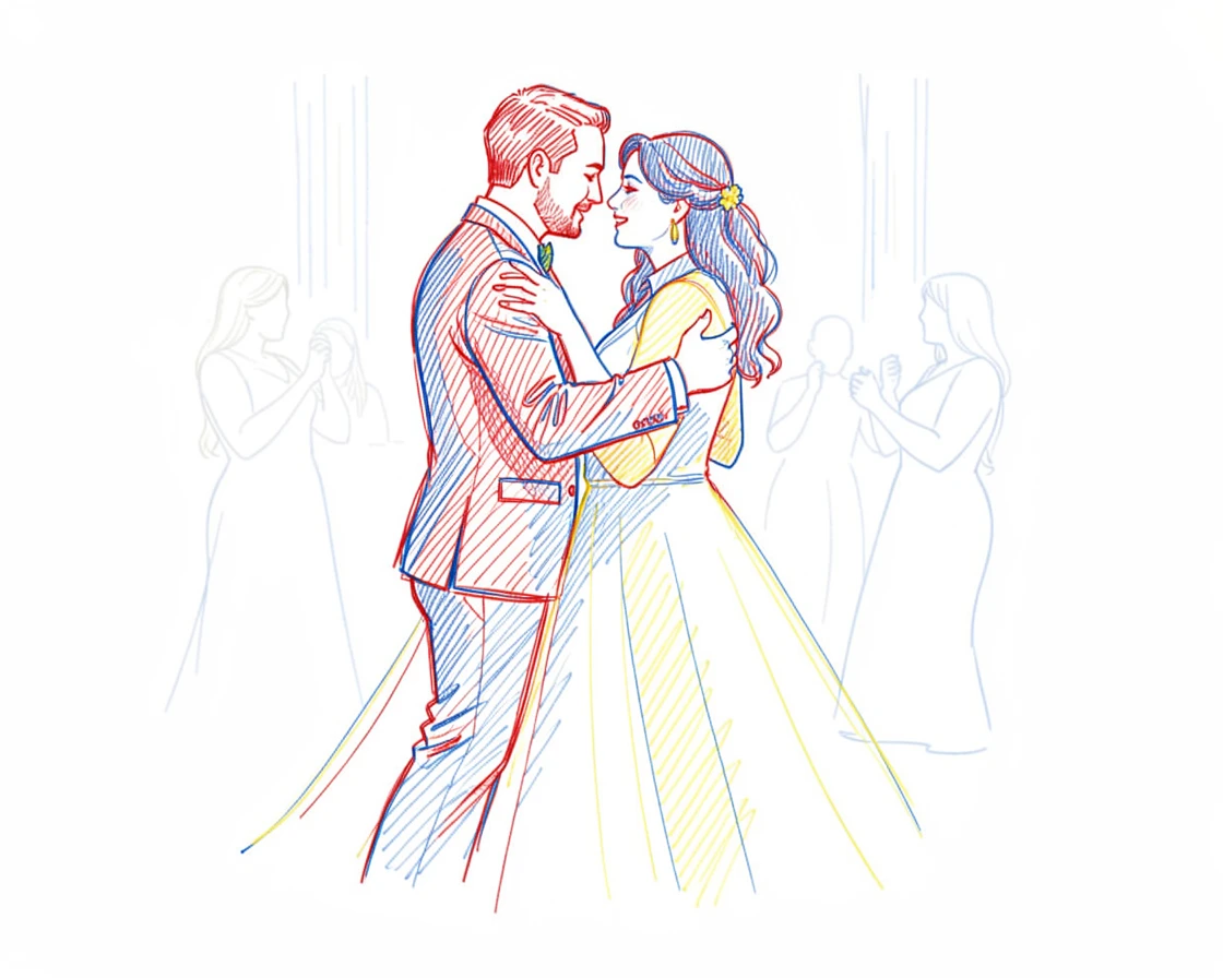 A quiet moment of a couple's first dance at their wedding reception