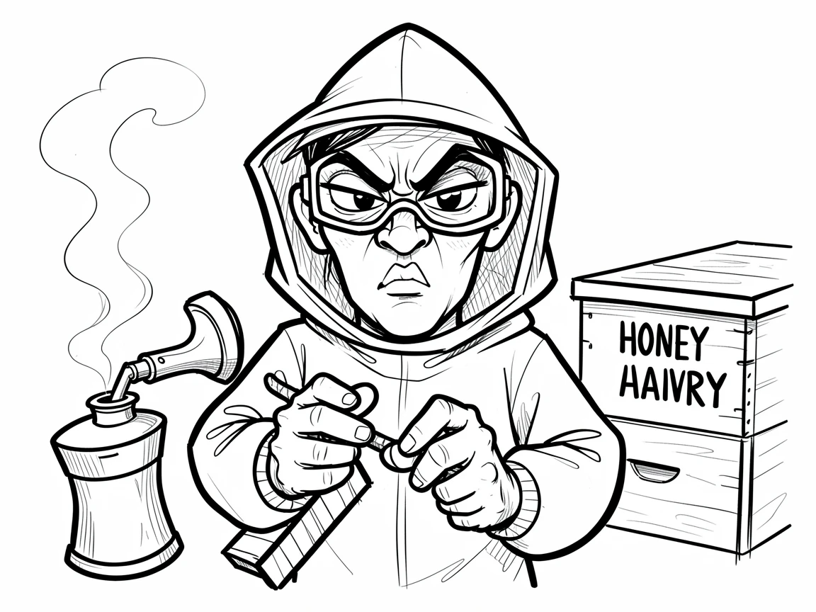 [Occupations & Hobbies] Detailed scene of a focused beekeeper setting up tools for the day, showcasing skill and dedication