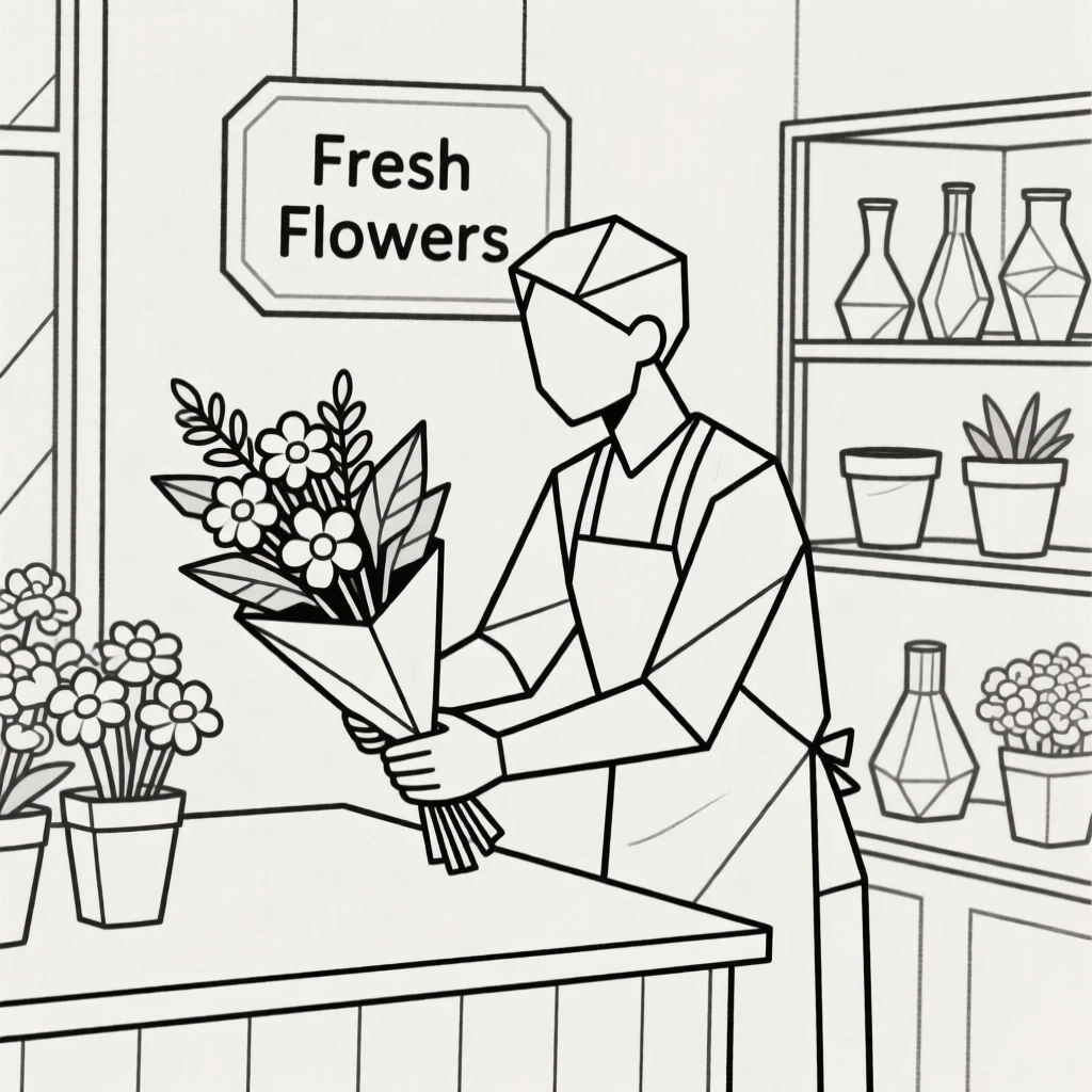 A florist arranging a bouquet in a flower shop