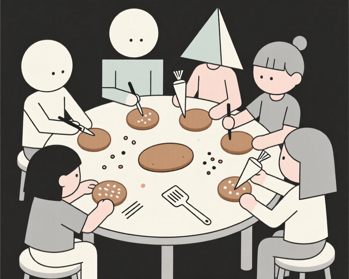 A group of children decorating cookies together