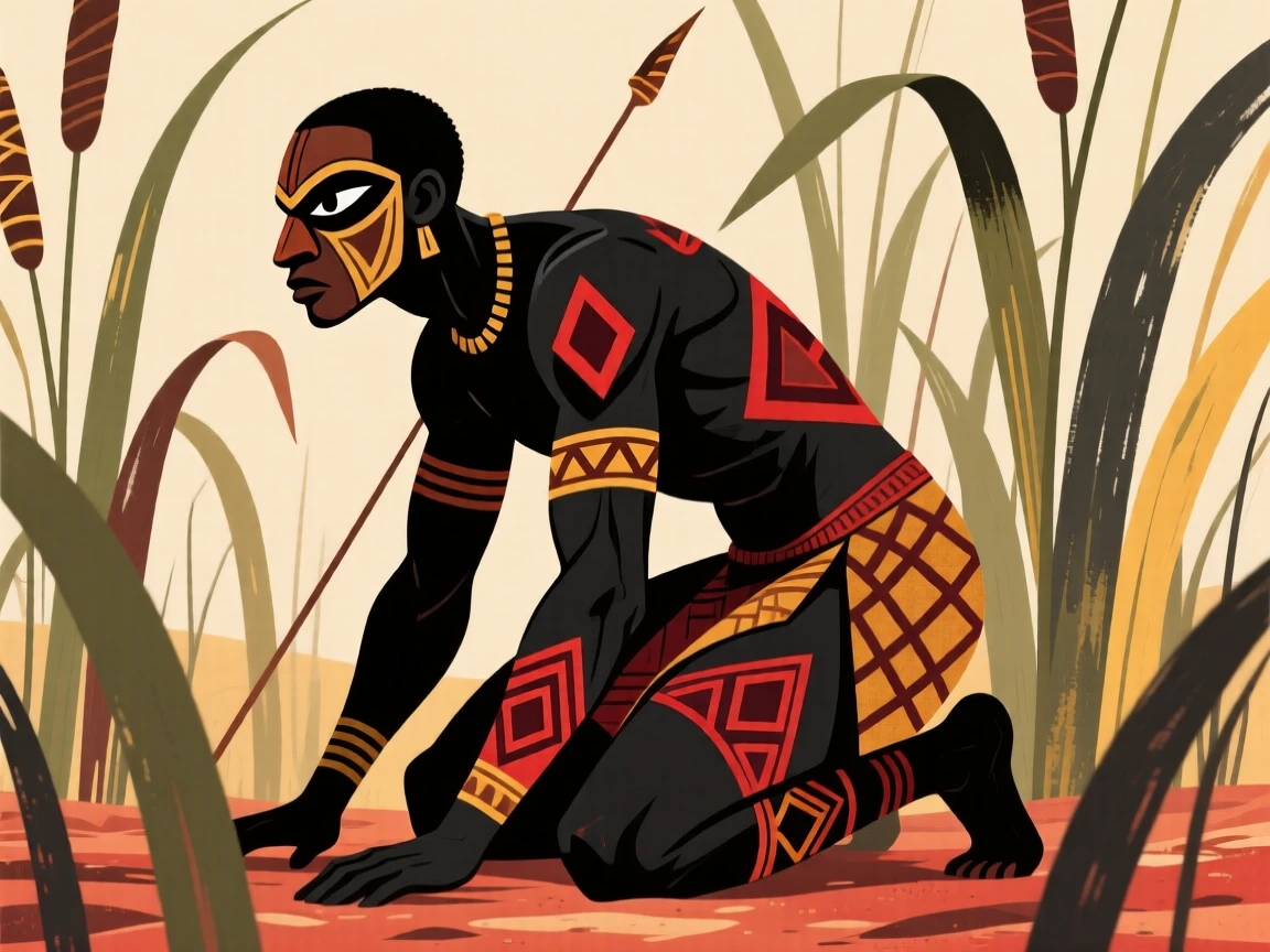 A solitary hunter crouched low in the reeds.
