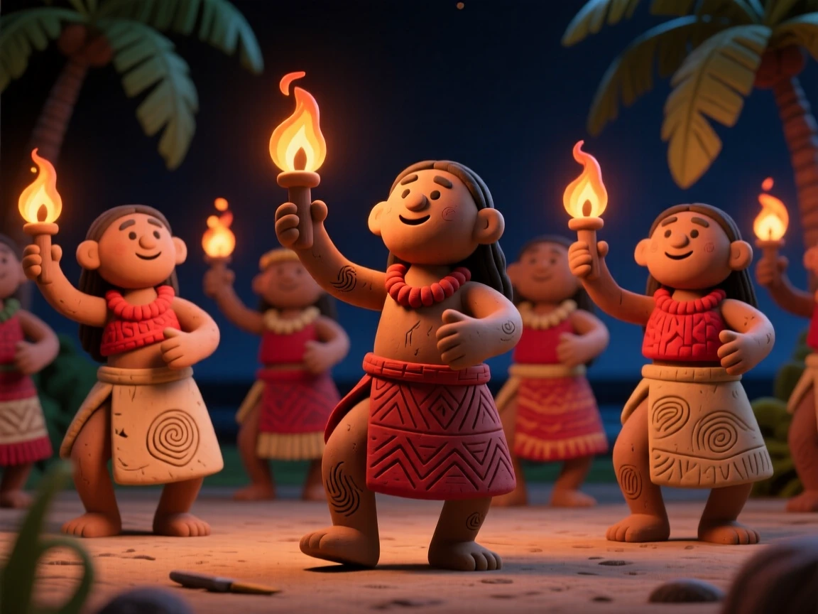 A group of dancers performing a traditional Polynesian fire dance