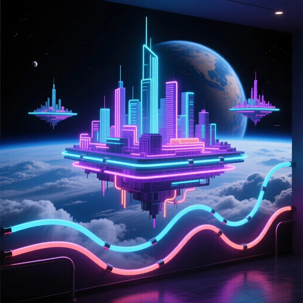 A wide establishing shot of a floating city drifting above the clouds of a gas giant.