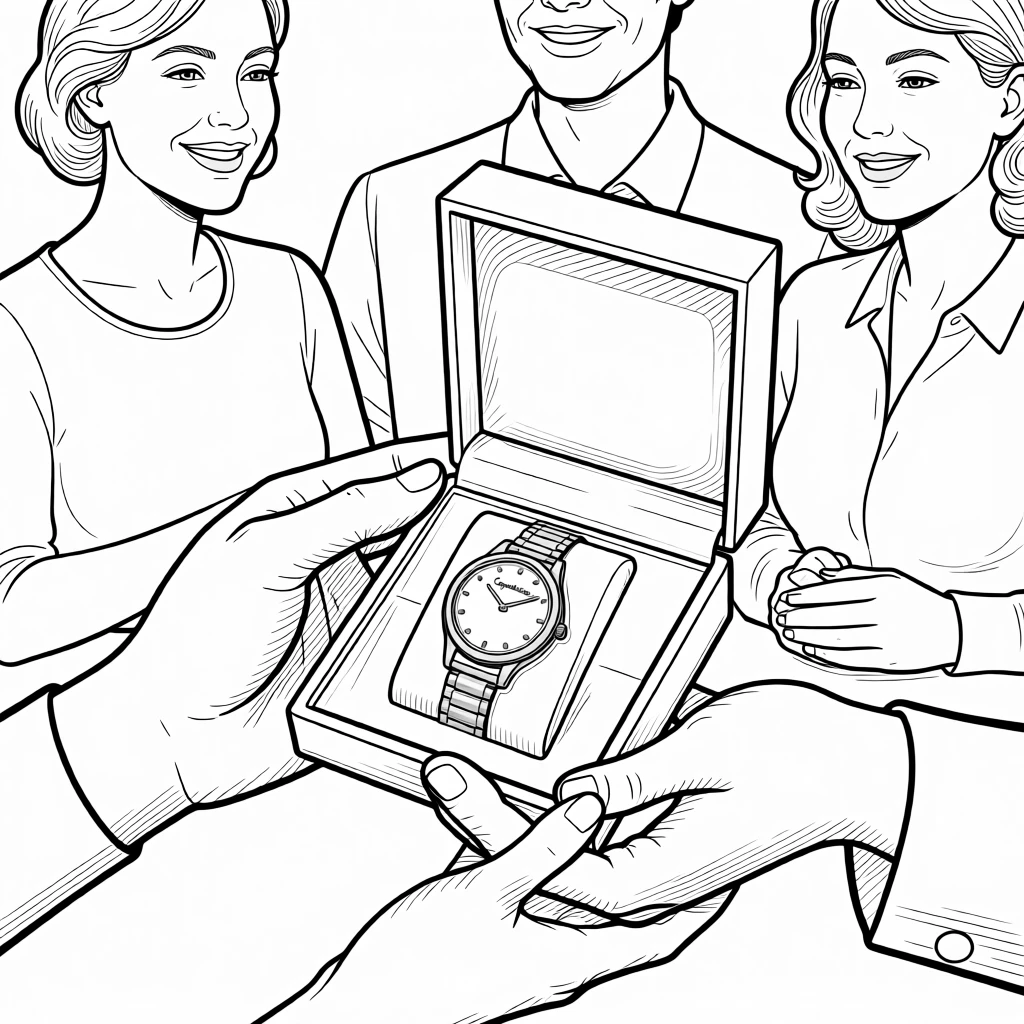 A retirement gold watch presented at a small gathering