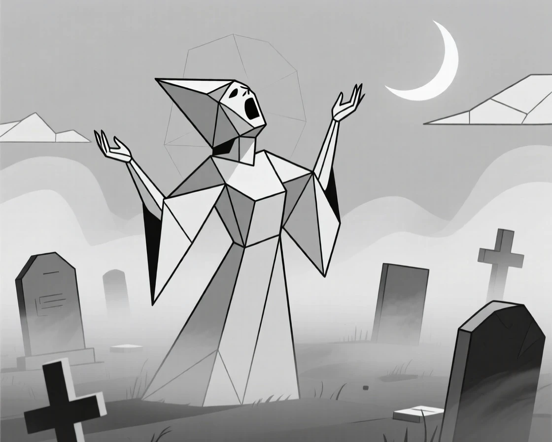 A banshee wailing in a misty graveyard