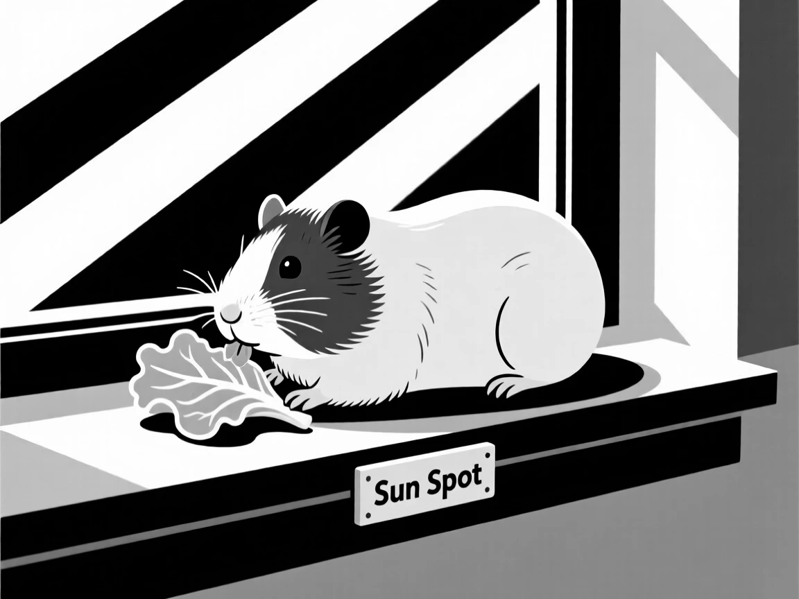 A guinea pig nibbling lettuce napping on a sunny windowsill.