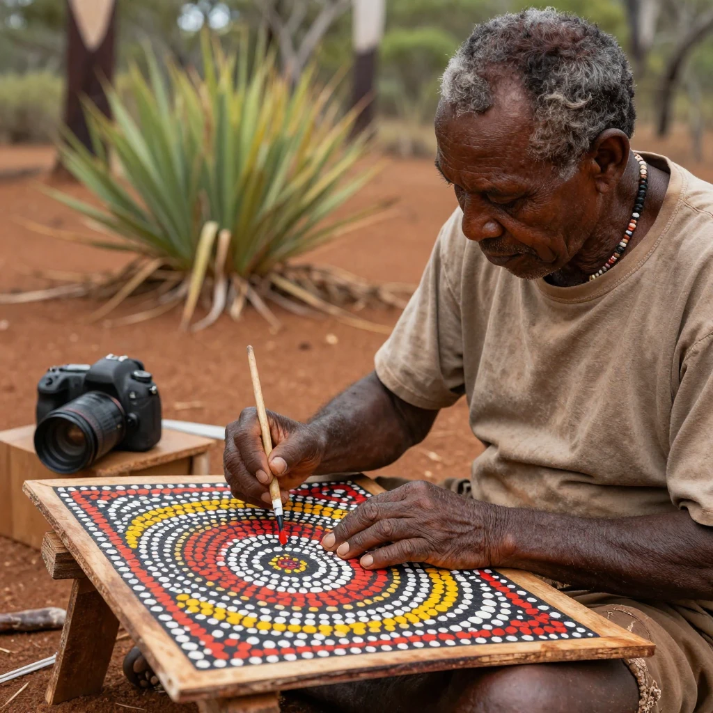 An Aboriginal artist painting traditional dot art