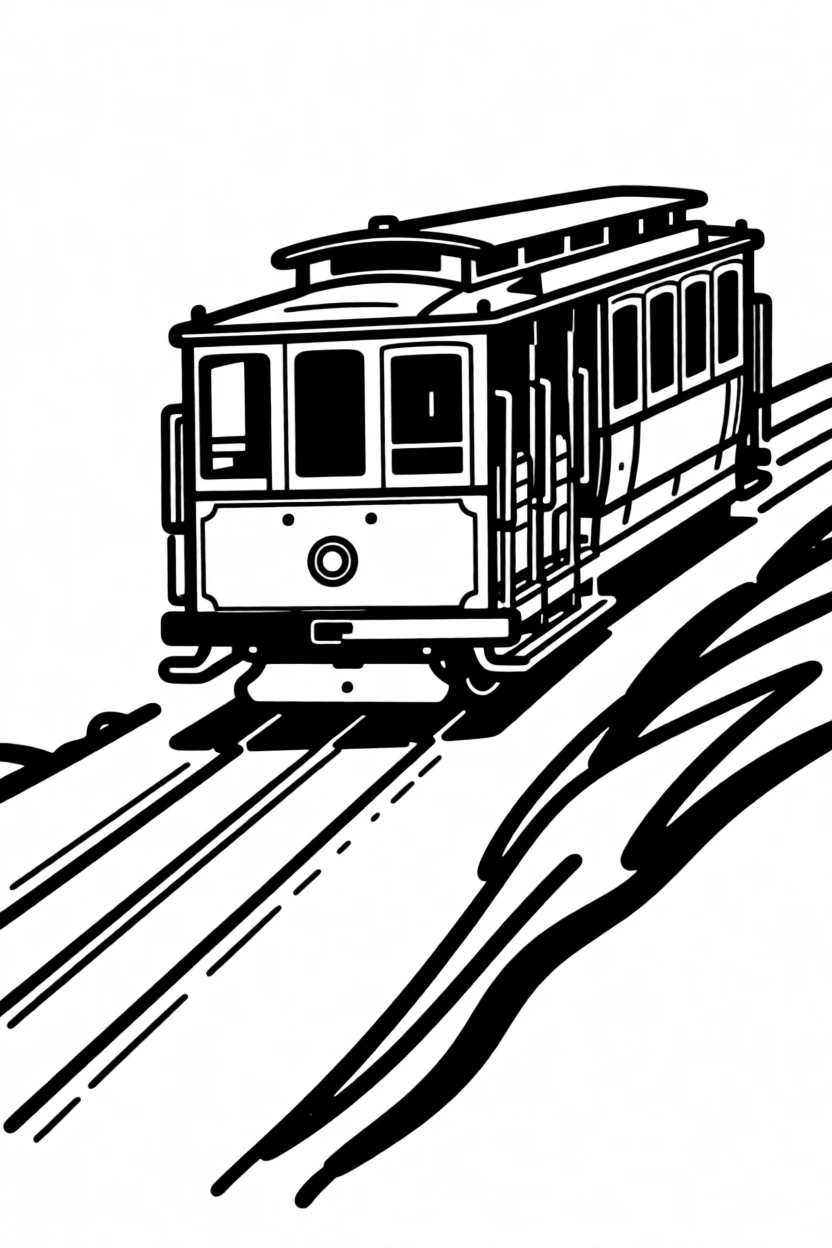 A vintage cable car climbing a steep San Francisco hill.