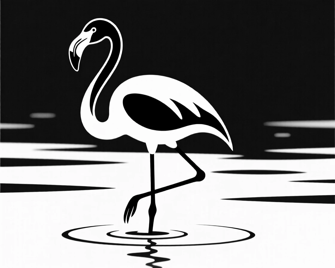 A flamingo standing on one leg in shallow water.