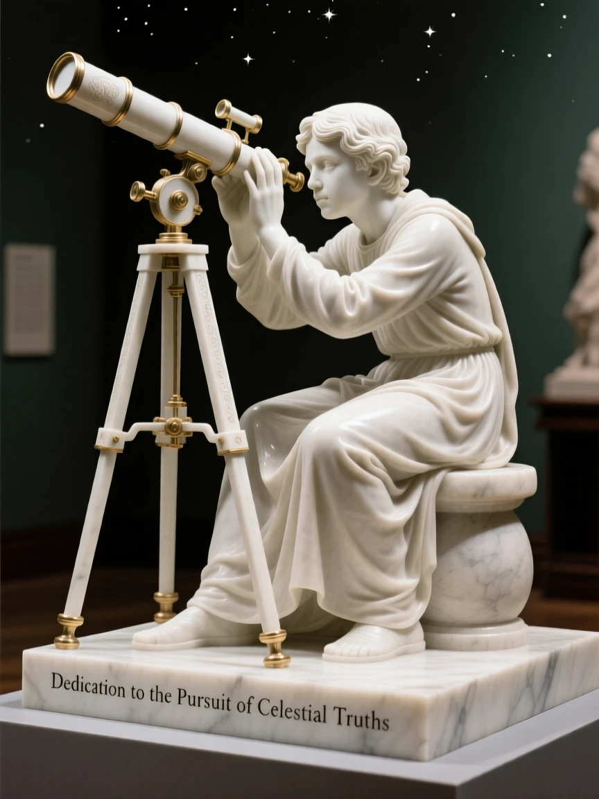 An evocative depiction of a young astronomer gazing through a telescope, in a moment of quiet stillness, balancing detail with emotional depth