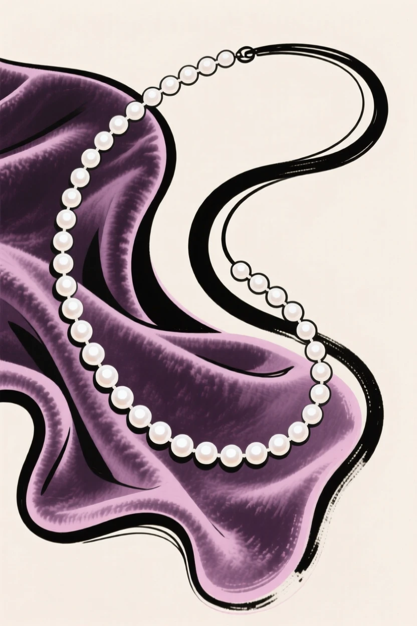 A pearl necklace draped on velvet