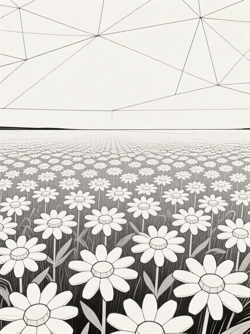 A daisy field stretching toward the horizon
