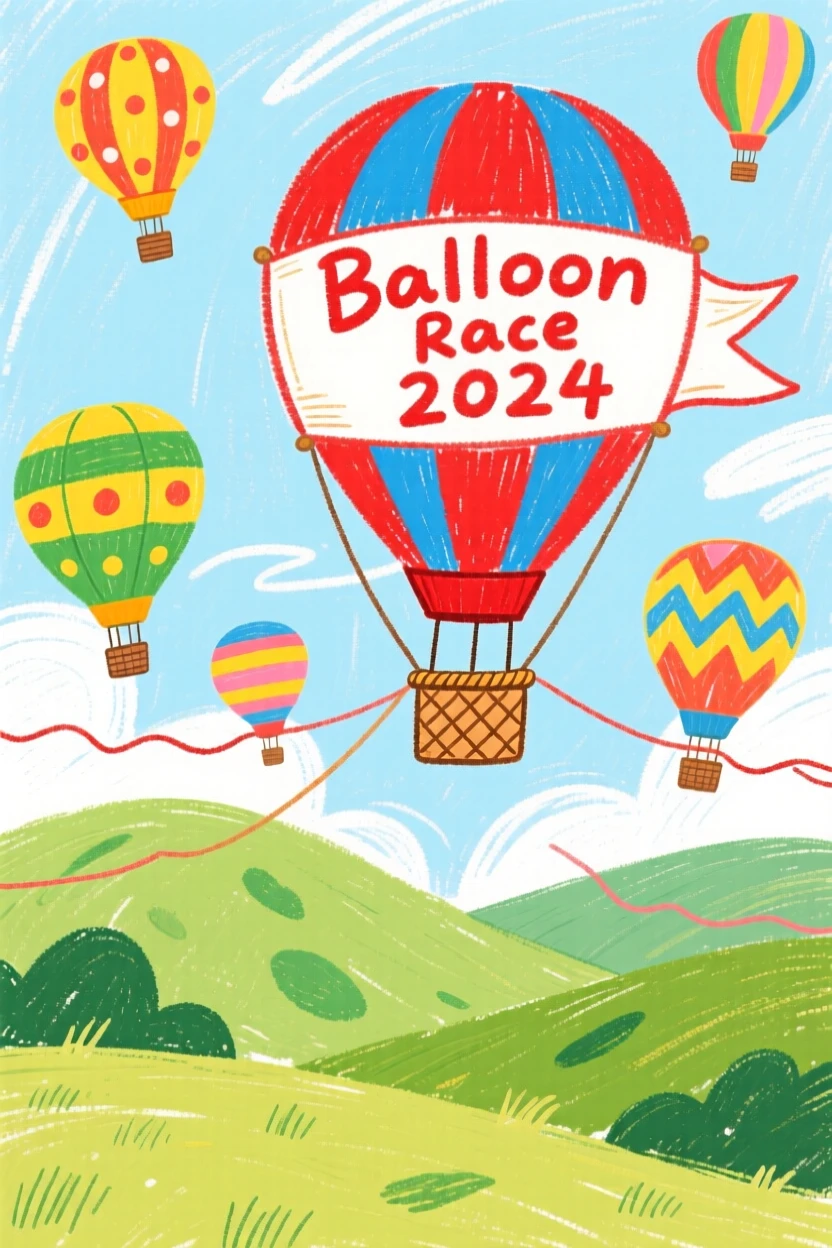 A hot air balloon race filling the sky above green hills.