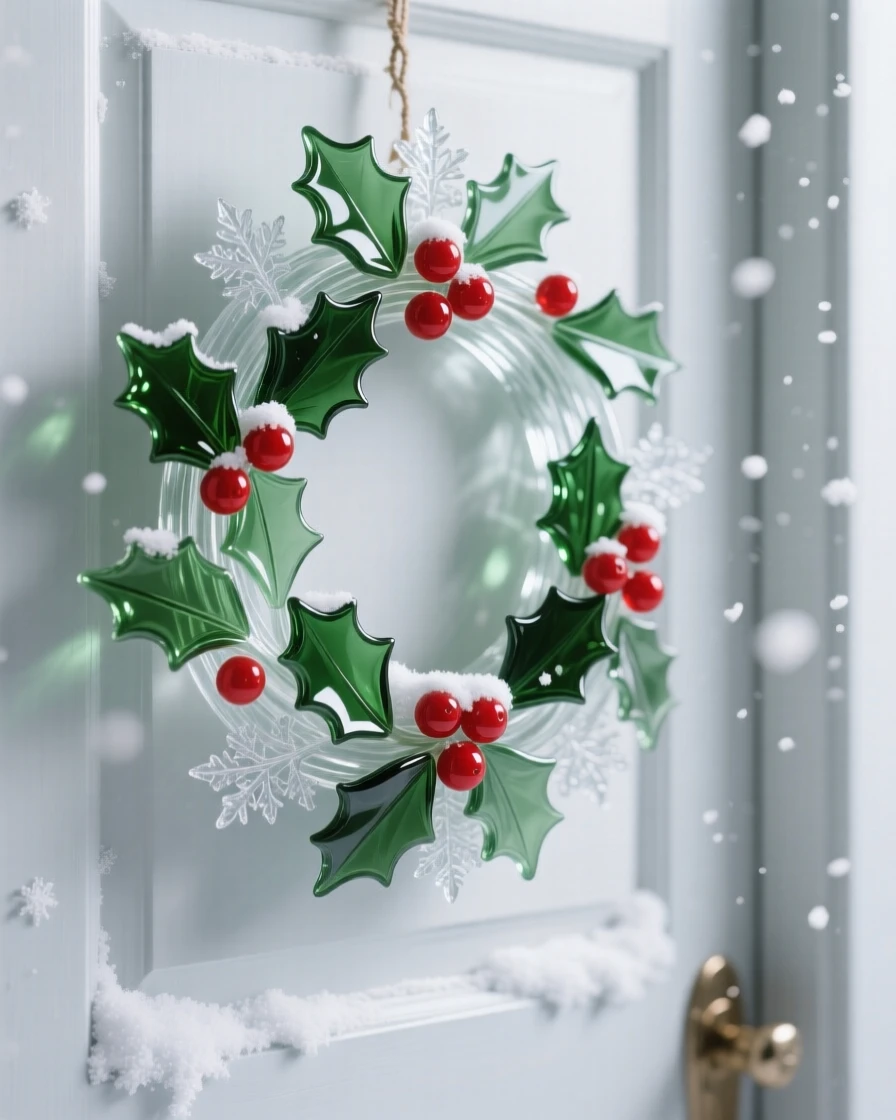 A wreath of holly hanging on a snow-dusted door while the scent of fresh baking fills the air