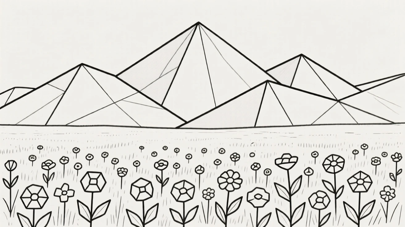 A field of wildflowers beneath a mountain backdrop