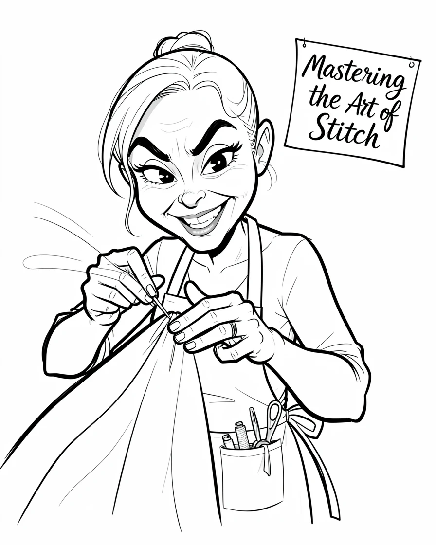 [Occupations & Hobbies] Detailed scene of a passionate seamstress demonstrating a signature technique, showcasing skill and dedication