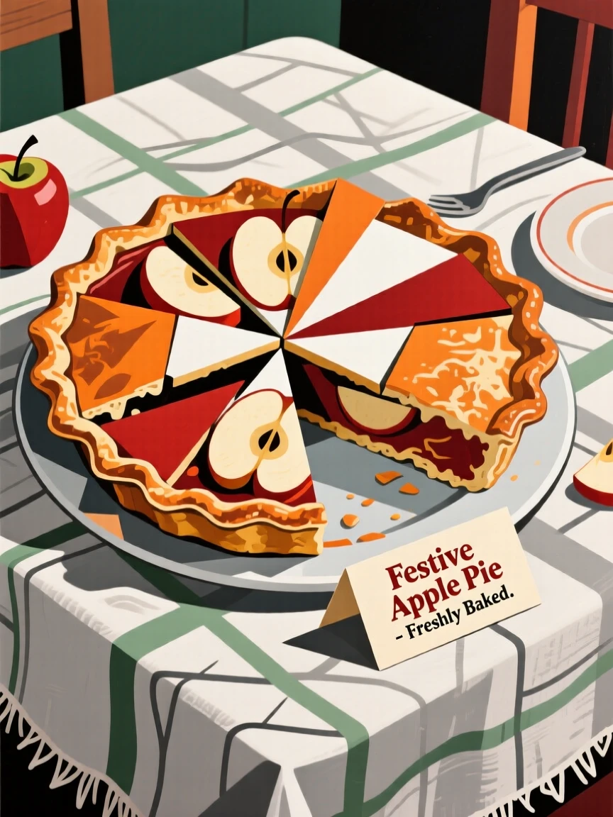 A mouthwatering image of a rustic apple pie fresh from the oven set on a linen tablecloth for a festive gathering.