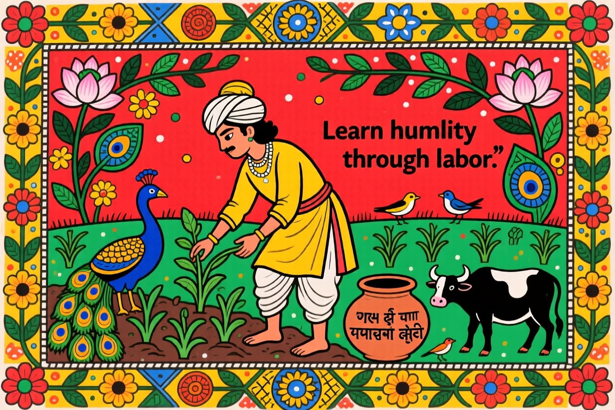 A tale of a prince disguised as a farmer learning humility.
