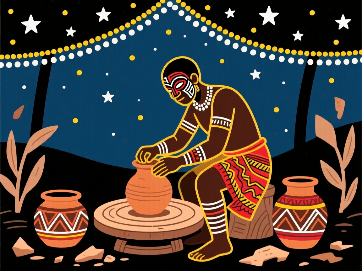 A skilled potter performing beneath a canopy of stars.