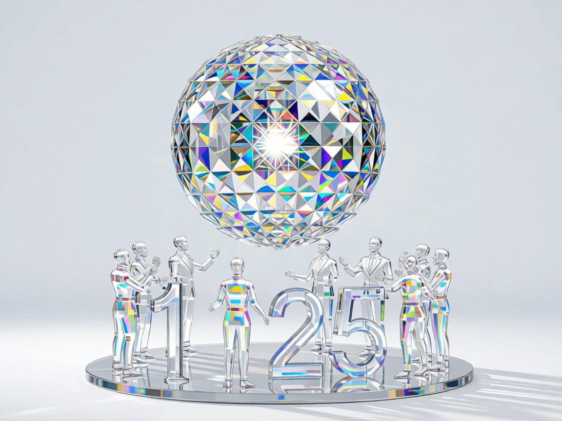 A festive New Year's countdown scene with a glowing crystal ball dropping.