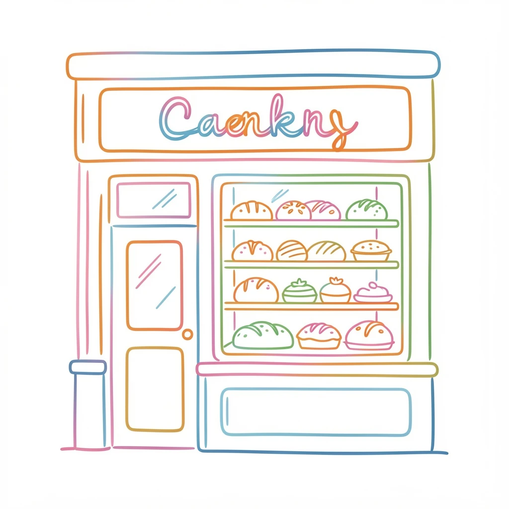 A quiet bakery storefront with a display window full of pastries.