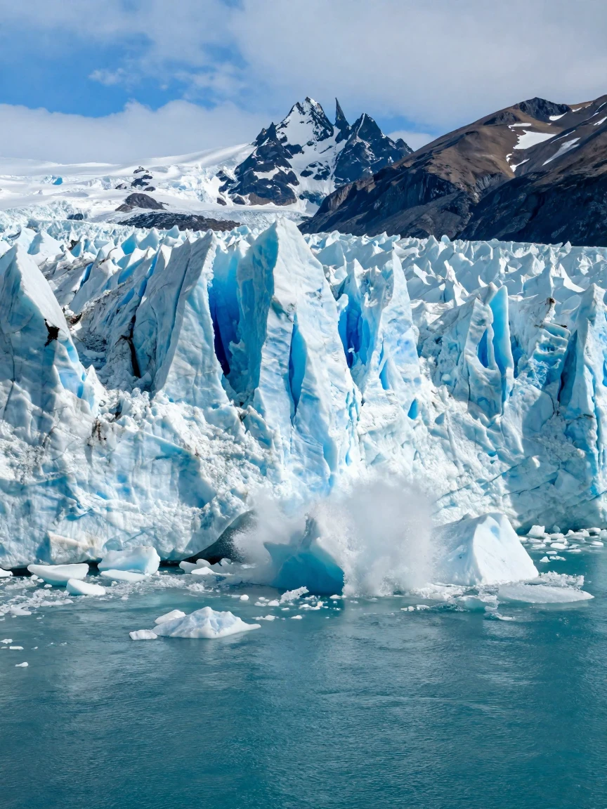 A Patagonian glacier calving into a turquoise lake