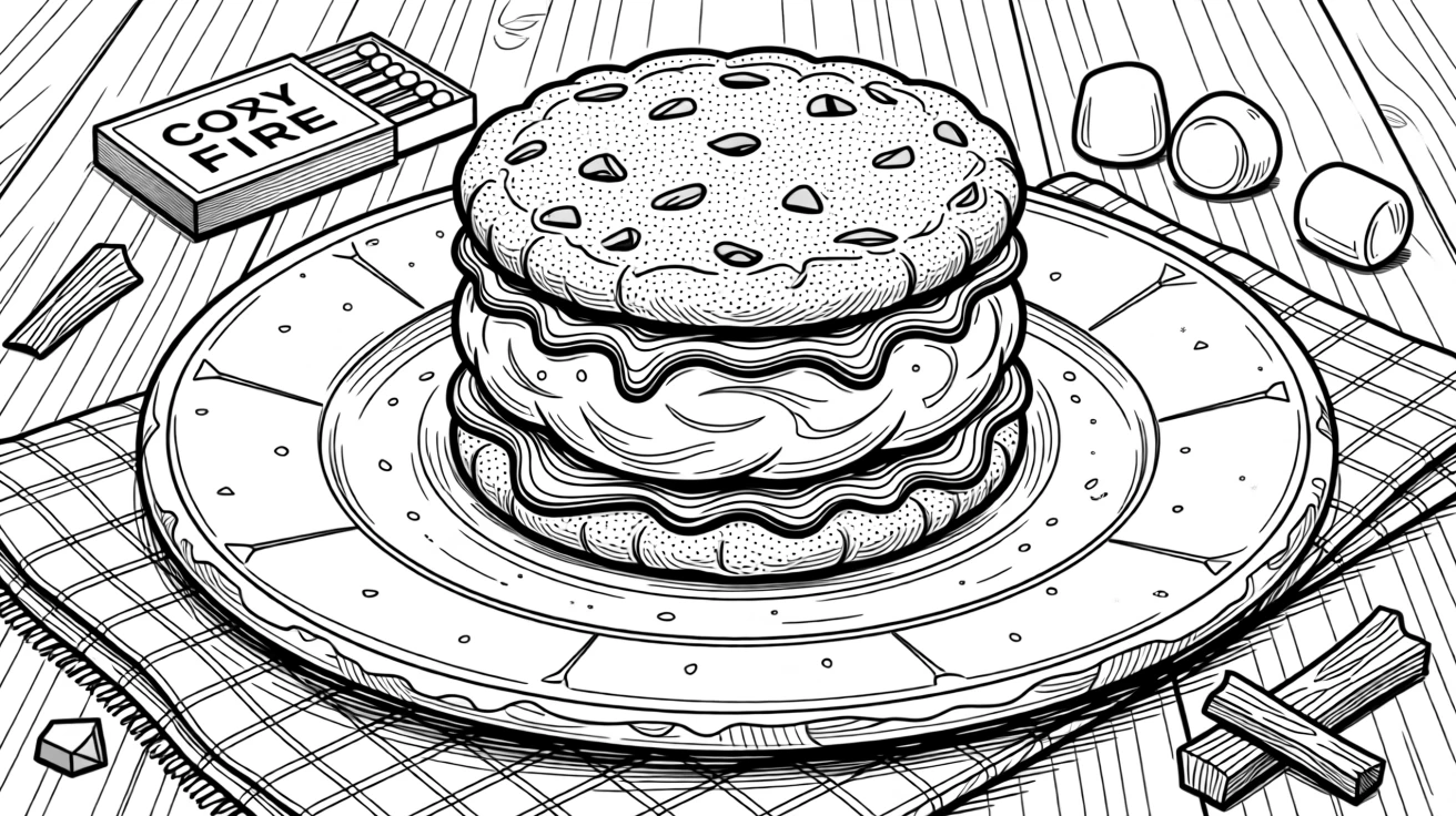 A cozy s'more sandwich cookie scene stacked on a rustic plate.