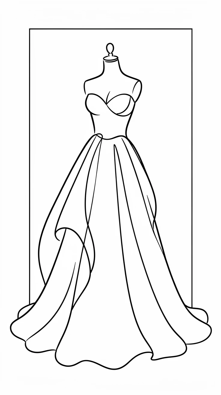 A flowing wedding gown displayed on a mannequin in a boutique window