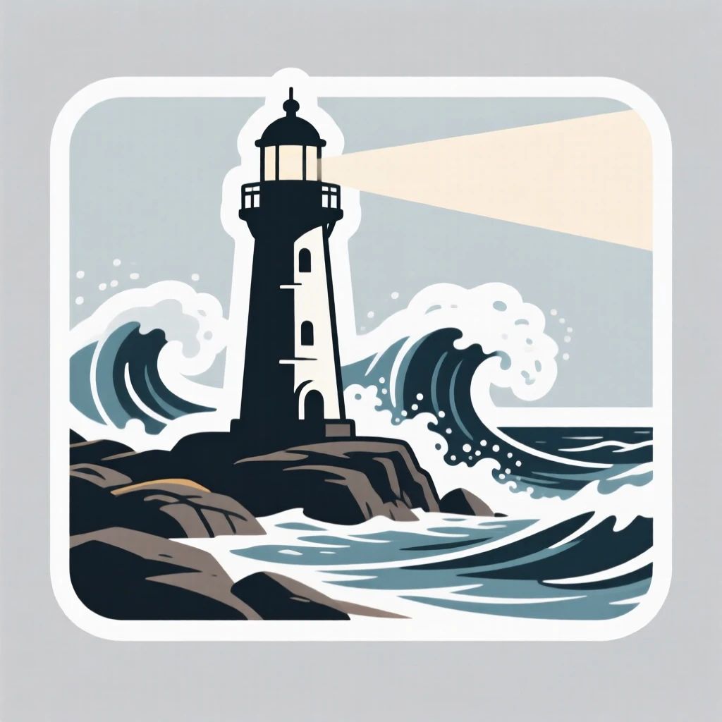 A tenderly hopeful scene of a lone lighthouse standing firm against crashing waves, with light breaking gently through the scene, celebrating the beauty of small victories.